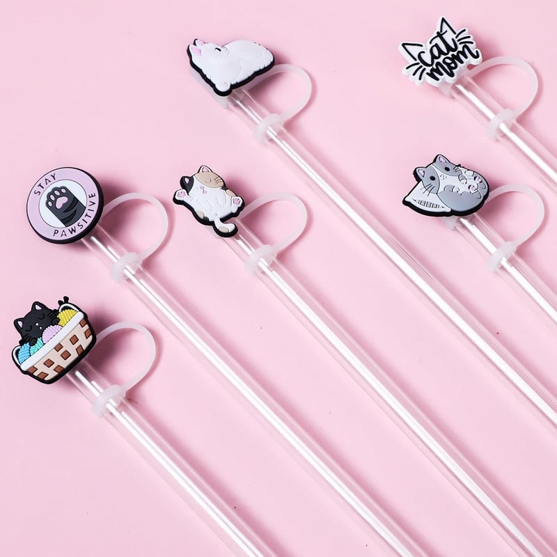 yomanta 6PCS Straw Covers for Stanley Cup Tumbler 30 oz / 40 oz Leak Proof Straw Toppers 10mm Silicone Cute Caps for Stanley Cup Accessories-Cute Cat - Image 2
